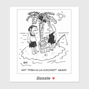 Sticker Desert Island Castaway Couple Cartoon.