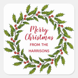 Sticker design Holly Wreath Christmas Étiquette