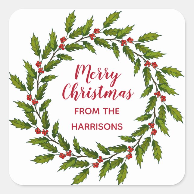 Sticker design Holly Wreath Christmas Étiquette (Devant)