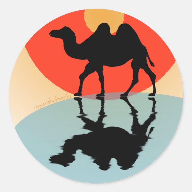 Sticker: Design "Kamele & Water" Classic Round Sticker (Front)