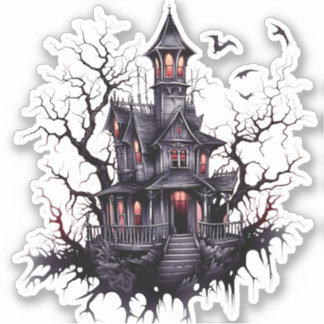 Sticker design maison mignon mais effrayant, hanté