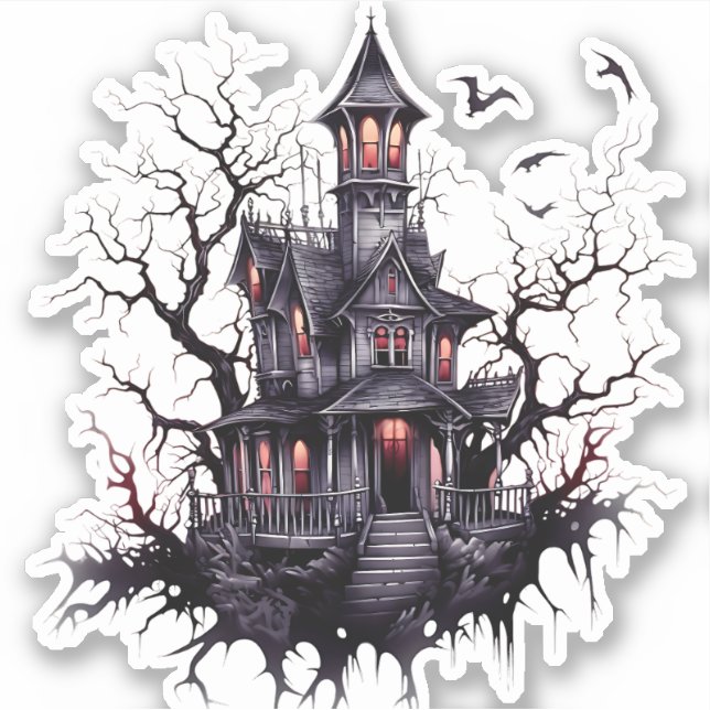 Sticker design maison mignon mais effrayant, hanté (Devant)