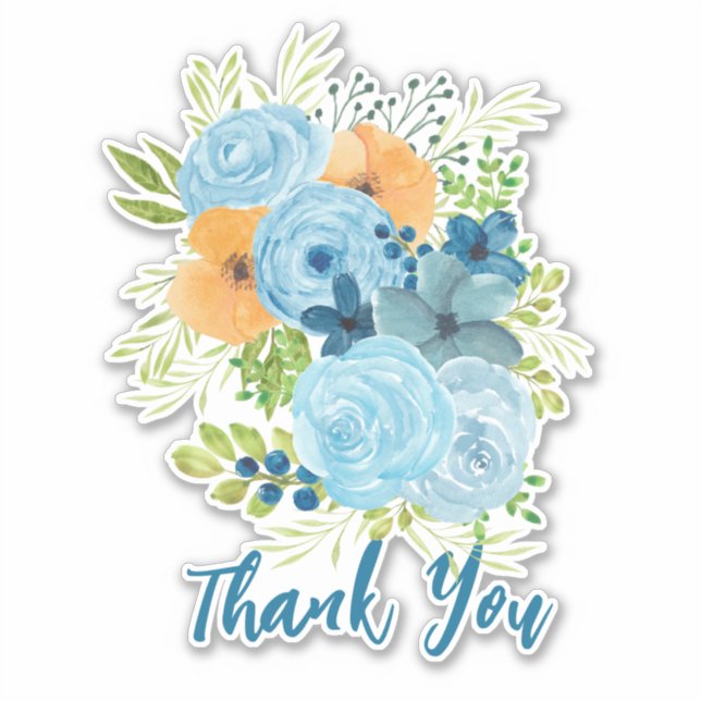 Sticker design Merci Blue Flowers (Devant)