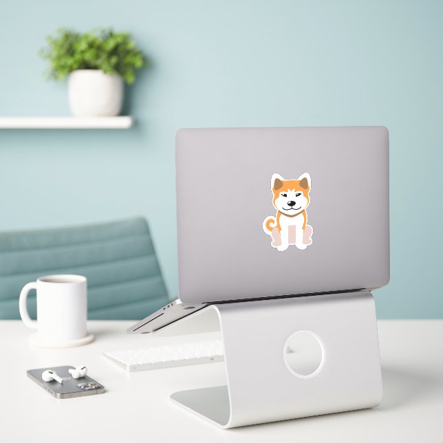 Sticker Dessin Akita Inu Chien (Ordinateur portable sur le bureau)
