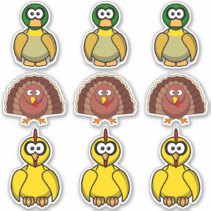 Sticker Dessin animé Canard, Dinde, Poulet