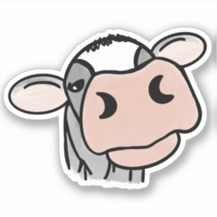 Sticker dessin animé vache noir blanc rose baiser gris ani