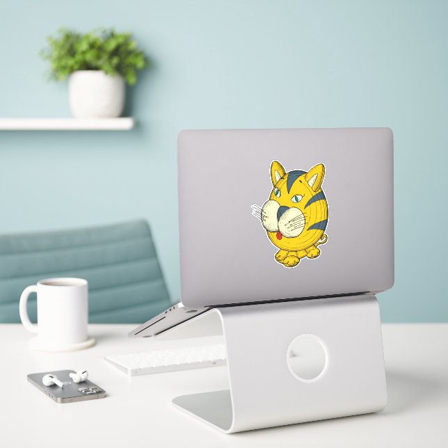 Sticker Dessin de chat (Ordinateur portable sur le bureau)