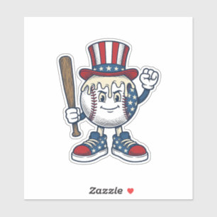 Sticker Dessin de mascotte de baseball patriotique gravure