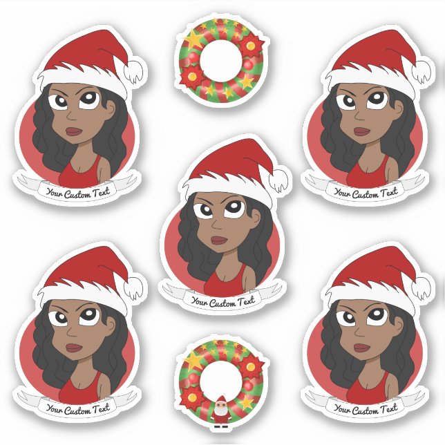 Sticker Dessin de Noël de la jeune Africaine Américaine (Devant)