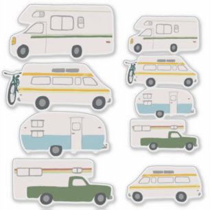 Sticker Dessin mignon du cru rv Van Motorhome Campervan