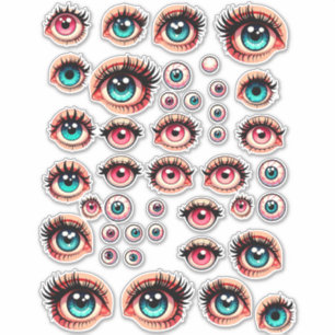 Sticker dessins animés yeux poupée couleurs illustrations 