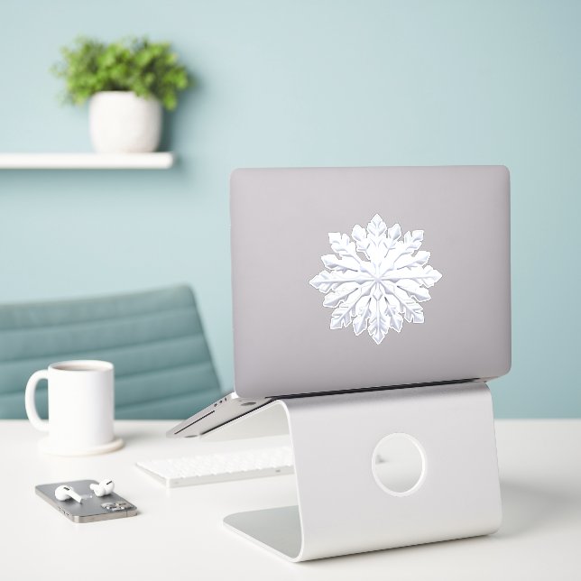 Sticker Detailed White Snowflake Design (Ordinateur portable sur le bureau)