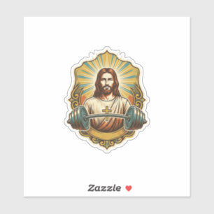 Sticker Déterminé Jésus Haltère en Fer Lourd Powerlifting 