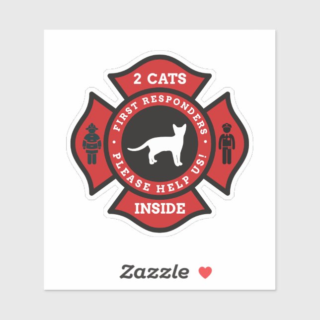 Sticker Deux Chats À L'Intérieur De L'Alerte Pour Animaux  (Feuille)
