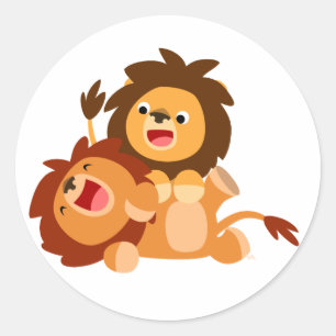 Sticker deux mignonnes Lions Cartoon Jouant