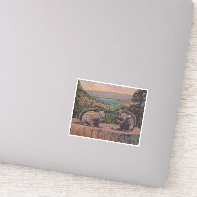 Sticker Deux mignons Chipmunks sur le lac Stump Mountains (Détail)