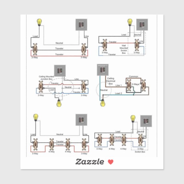 Sticker Diagrammes d'interrupteur bidirectionnel, tridirec (Feuille)