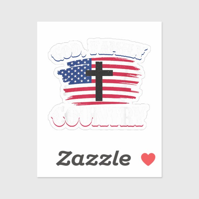 Sticker Dieu Famille Pays American Drapeau Croix Christian (Feuille)