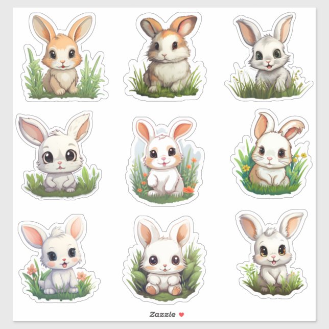 Sticker Différent Style Cute Bunny Custom-Cut Vinyl (Feuille)