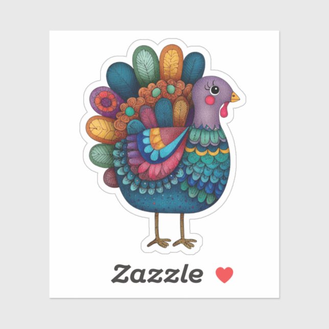 Sticker Dinde de Thanksgiving Colorée (Feuille)
