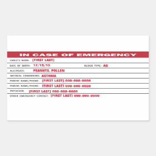 Sticker d'information d'urgence pour enfants