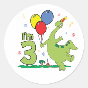 Sticker Dino 3e Anniversaire Classique Rond