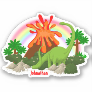 Sticker Dinosaur imaginaire île volcan arc-en-ciel do-it-y