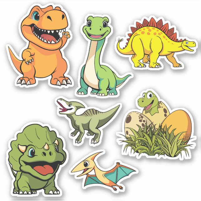 Sticker Dinosaur Jurassic Préhistorique amusant Caricature (Devant)