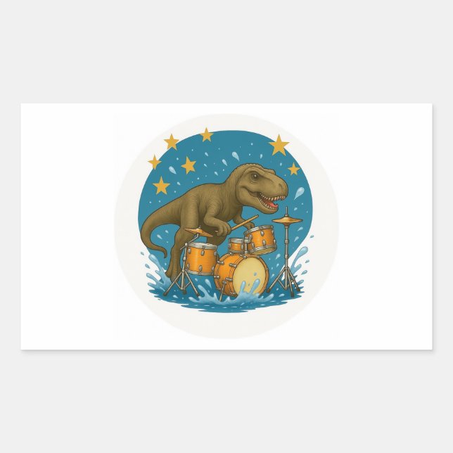 Sticker: Dinosaur Playing Drums with Stars Sticker (Front)