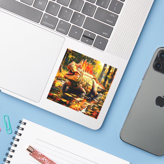 Sticker Dinosaure (Ordinateur portable avec iPhone)