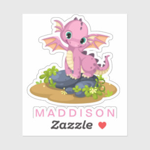 Sticker Dinosaure Bébé Rose Cute Ajouter Nom Vinyl Coupé P
