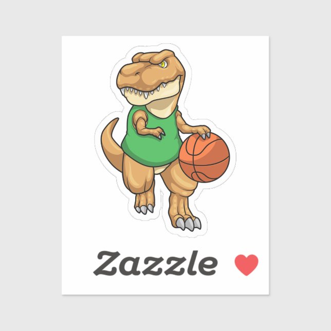 Sticker Dinosaure dans Sports avec basket-ball (Feuille)