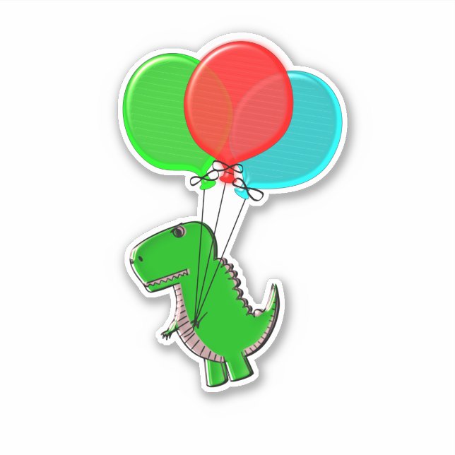 Sticker Dinosaure De Jouet Cute Volant Avec Ballons (Devant)