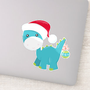 Sticker Dinosaure de Noël, Santa Hat, Dino, Brontosaurus