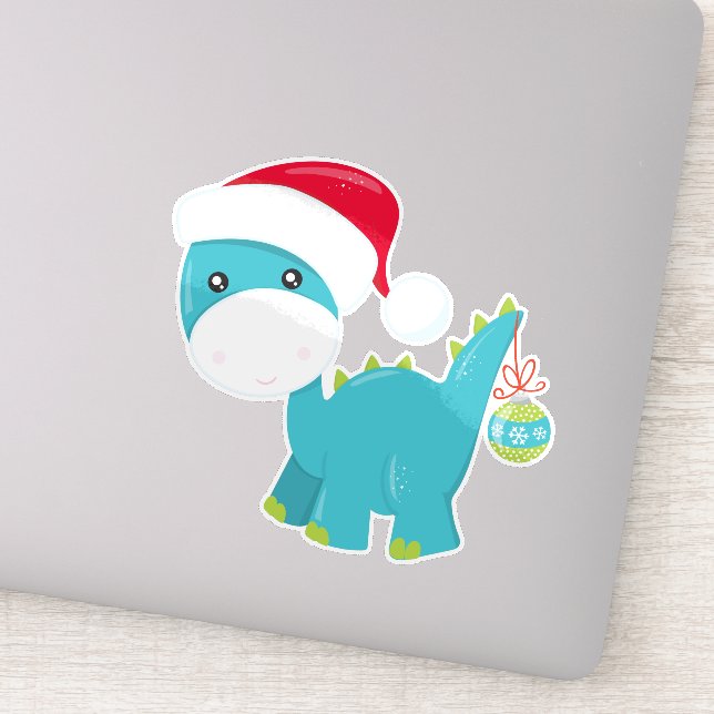 Sticker Dinosaure de Noël, Santa Hat, Dino, Brontosaurus (Détail)