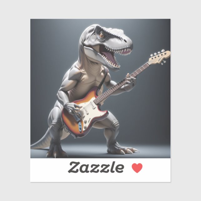 Sticker Dinosaure Drôle Jouer Guitare Art (Feuille)
