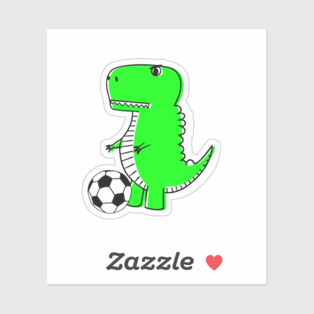Sticker Dinosaure Vert Aime Le Football (Feuille)