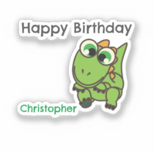 Sticker Dinosaures verts mignons personnalisés bleu annive