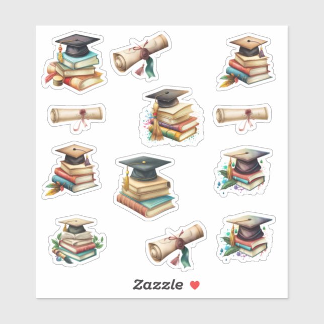 Sticker Diplôme de Casquette et de livres (Feuille)