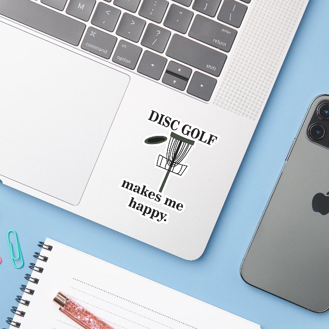 Sticker Disk Golf me rend heureux Disk Golf (Ordinateur portable avec iPhone)