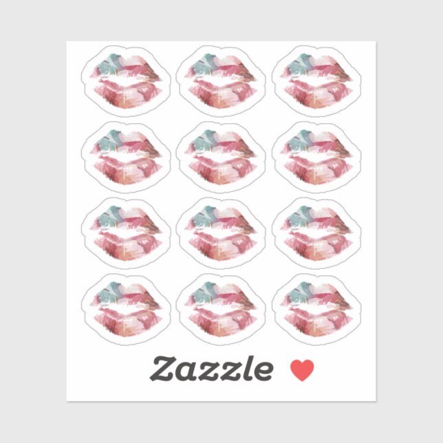 Sticker Distributeur de rouge à lèvres Aquarelle Baiser Lè (Feuille)