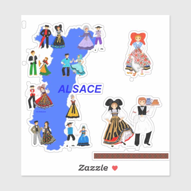 Sticker Divers costumes d'Alsace, France (Feuille)