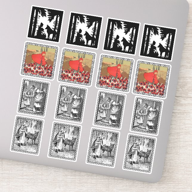 Sticker Diverses Petites Cabanes Rouges Avec Scènes De Lou (Détail)