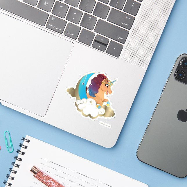 Sticker Divine la licorne | Lune et nuages (Ordinateur portable avec iPhone)