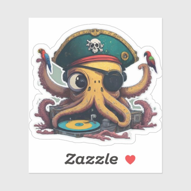 Sticker DJ Funky Octopus (Feuille)