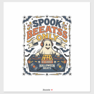 Sticker DJ Ghost Spooky Beats Gravure Vintage Halloween 