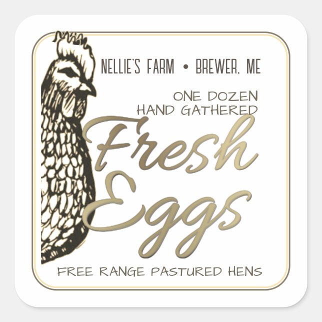 Sticker d'oeuf frais Rustique Hen Gold Text pour c (Devant)
