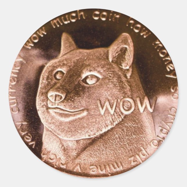 Sticker Dogecoin Gold Coin Wow Classic Round (Devant)