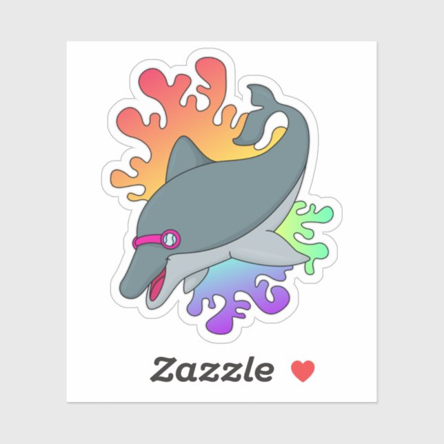Sticker Dolphin at Swimming with Swimming goggles (Feuille)