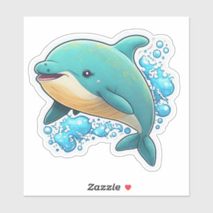 Sticker Dolphin with water bubbles cute sea animal